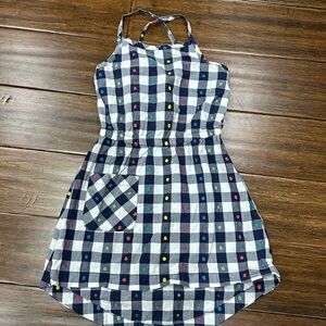 Hanna Andersson Blue and White gingham High-Low Tie Front Sundress size 110